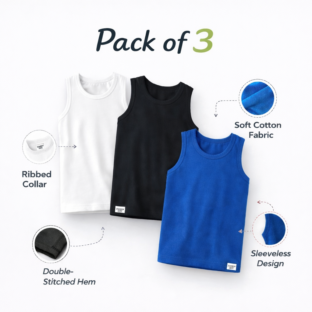 Premium Vest Cotton Fabric – Soft, Breathable & Skin-Friendly ( Pack Of 3 )
