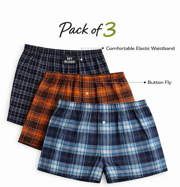 Premium Cotton Woven Boxers (Pack of 3)